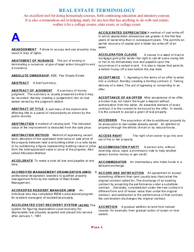 real estate terms realtor profit and loss statement