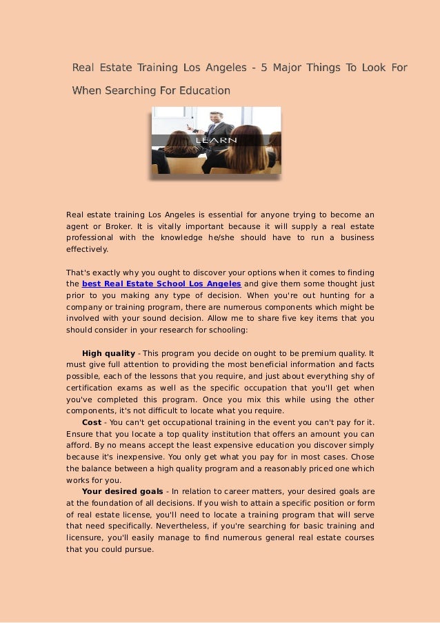 Real Estate Training Los Angeles 5 Major Things To Look For When