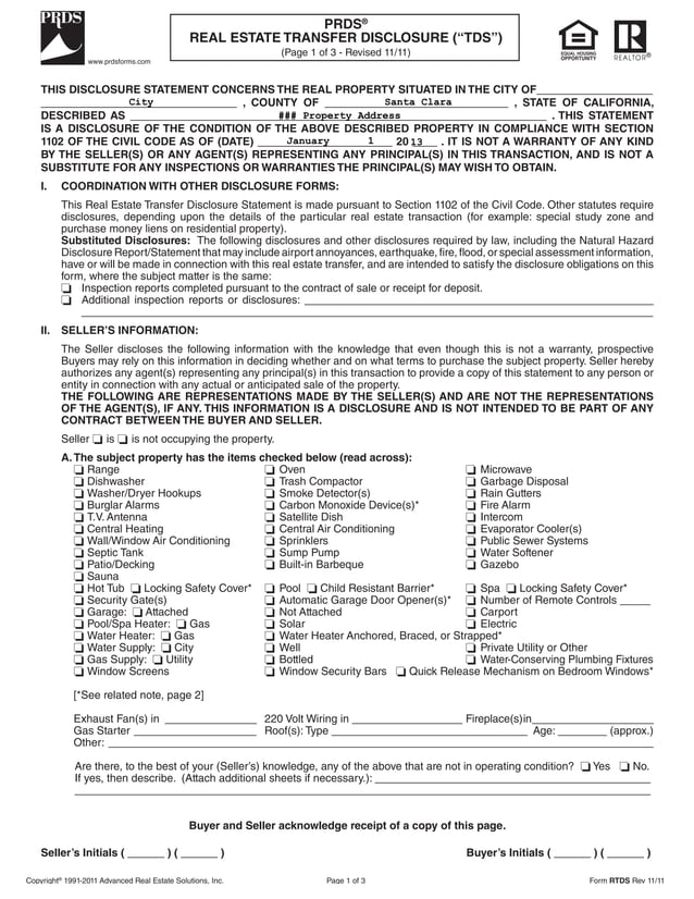 Real estate transfer disclosure statement (rtds) PDF