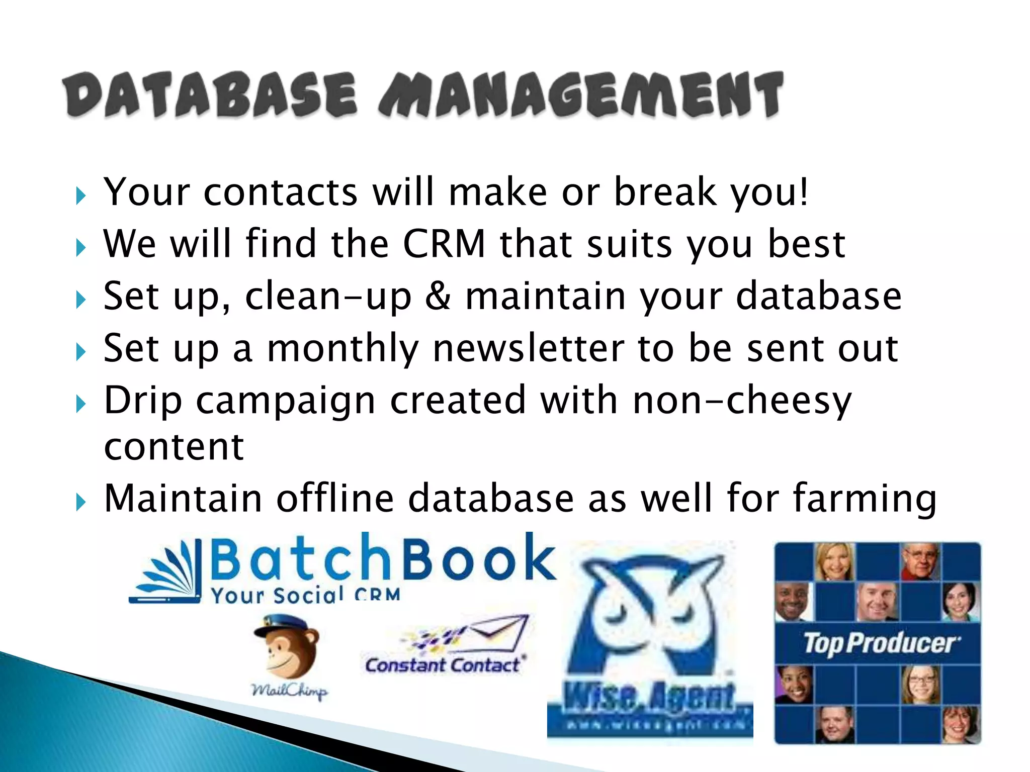 Create Custom Facebook, Twitter, YouTubeSet up new accounts as neededCopywrite & Pre-schedule updatesCreate location-based pages to increase visibilityMaintain all social media accountsCreate events & “buzz”Track metrics, ROILifestreamingEverything is linked back to website/homebaseSocial Media Management