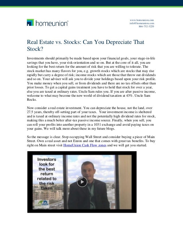 Real estate vs. stocks can you depreciate that stock