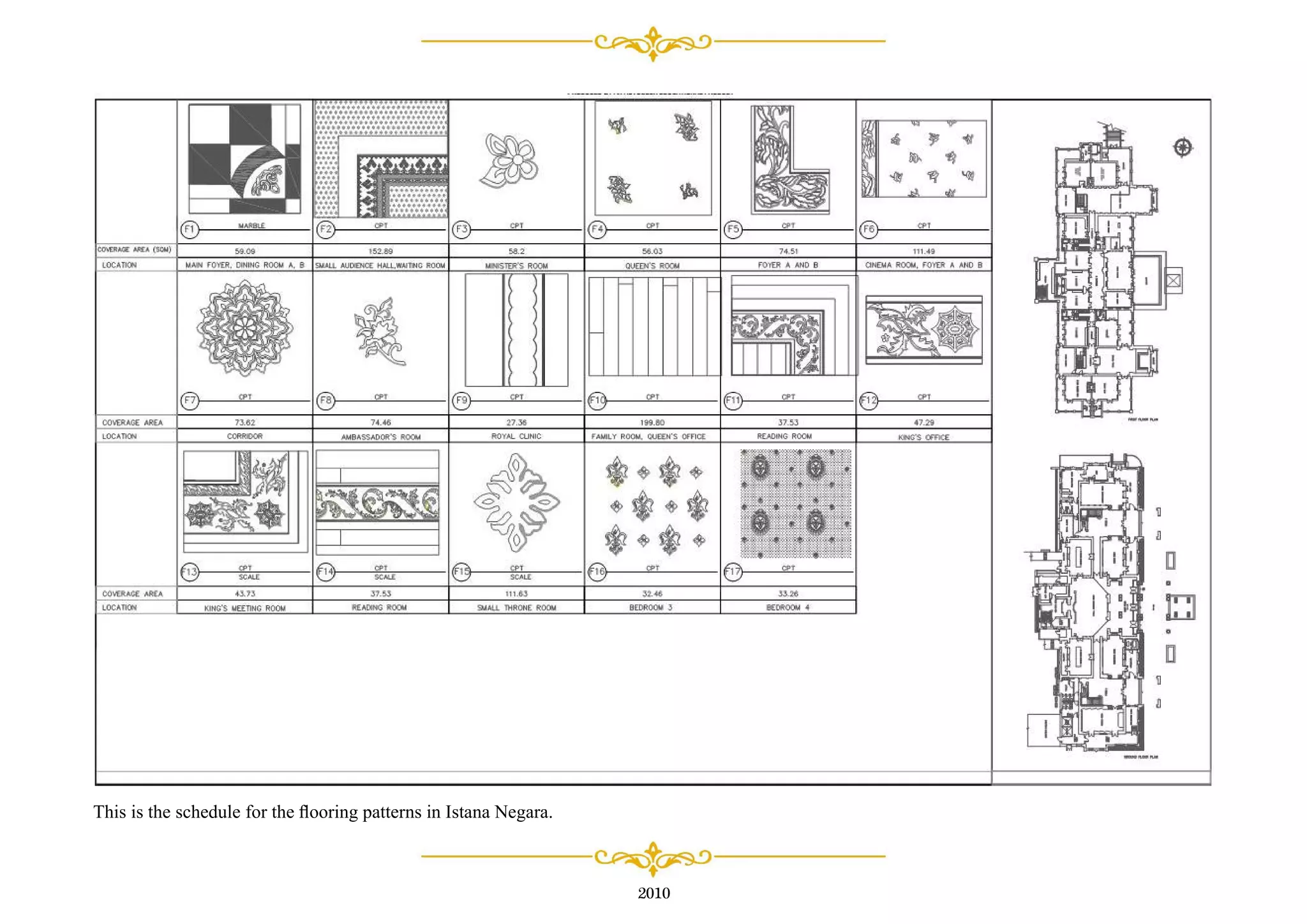 2010
This is the schedule for the ﬂooring patterns in Istana Negara.
 