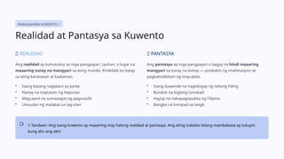 Pagkilala sa Realidad, Pantasya, at Angkop na Pamagat sa Tekstong ...