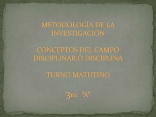 METODOLOGÍA DE LA INVESTIGACIÓN CONCEPTOS DEL CAMPO DISCIPLINAR Ó DISCIPLINA TURNO MATUTINO 3ro.  “A” 