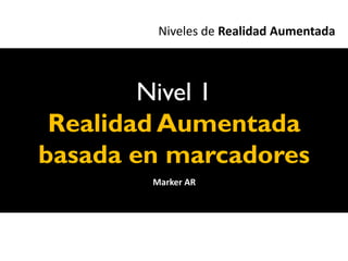 Niveles de Realidad Aumentada



        Nivel 1
 Realidad Aumentada
basada en marcadores
        Marker AR        ¿
 