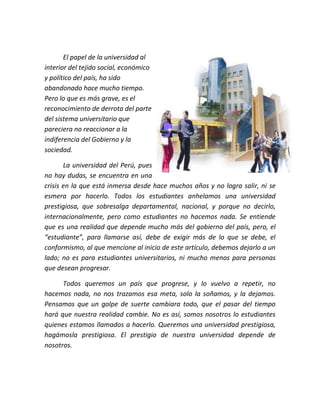 Realidad de la universidad