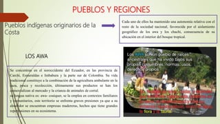 PUEBLOS Y REGIONES
Pueblos indígenas originarios de la
Costa
Cada uno de ellos ha mantenido una autonomía relativa con el
...