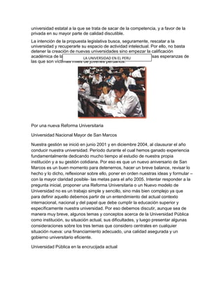 Realidad universitaria en el peru