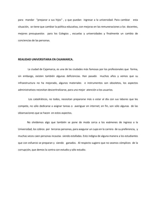 Realidad universitaria en el Perú  y en Cajamarca