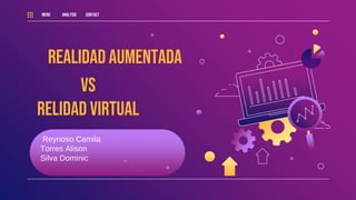 Realidad aumentada
vs
Relidad virtual
Reynoso Camila
Torres Alison
Silva Dominic
MENU ANALYSIS CONTACT
 