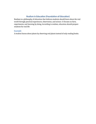 Practical Real Life Example Realism in Education: Practical Learning for Real Life Preparation | DOCX