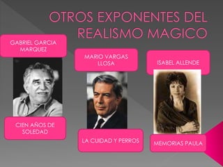 GABRIEL GARCIA
MARQUEZ
MARIO VARGAS
LLOSA

ISABEL ALLENDE

CIEN AÑOS DE
SOLEDAD
LA CUIDAD Y PERROS

MEMORIAS PAULA

 