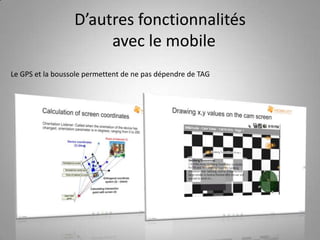 D’autres fonctionnalités  avec le mobileLe GPS et la boussole permettent de ne pas dépendre de TAG