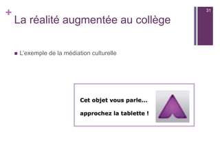 +
Un travail d’équipe...
2
cla
sse
s
de
3èm
e
•  2 professeurs
d’histoire-
géographie
•  1 professeur arts
plastiques
•  1 professeur
d’EPS (section
danse)
•  1 professeur
documentaliste
•  2 classes de
3ème
31
 