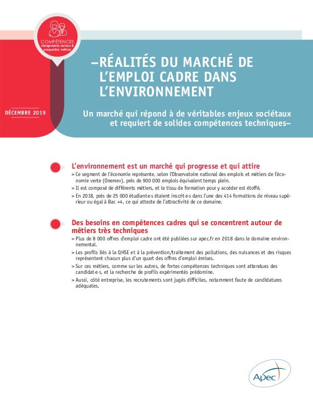 Etude Apec Realites Du Marche De L Emploi Cadre Dans L Environnement