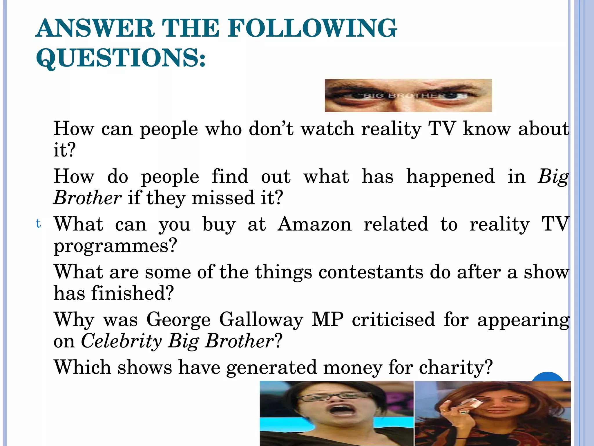 Reality Tv Big Brother Ppt