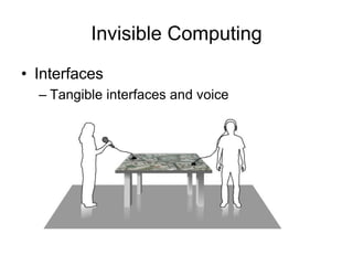 Invisible Computing
• Interfaces
– Tangible interfaces and voice
 