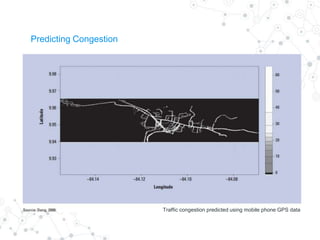 Predicting Congestion
Traffic congestion predicted using mobile phone GPS data
 