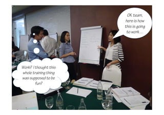 OK team,
here is how
this is going
to work
Work? I thought this
whole training thing
was supposed to be
fun?
 