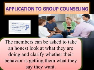 The members can be asked to take
an honest look at what they are
doing and clarify whether their
behavior is getting them what they
say they want.
 