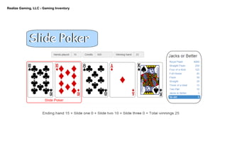 Realize Gaming, LLC ­ Gaming Inventory
Slide PokerSlide Poker
 
