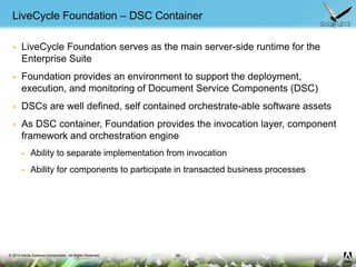 © 2010 Adobe Systems Incorporated. All Rights Reserved.
LiveCycle Foundation – DSC Container
 LiveCycle Foundation serves...