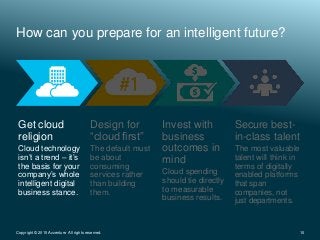 How can you prepare for an intelligent future?
10Copyright © 2015 Accenture All rights reserved.
Get cloud
religion
Cloud ...