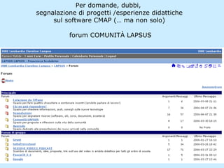 Per domande, dubbi,  segnalazione di progetti /esperienze didattiche sul software CMAP (… ma non solo) forum COMUNITÀ LAPSUS 
