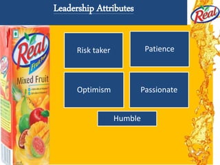 Leadership Attributes
Risk taker Patience
Optimism Passionate
Humble
 