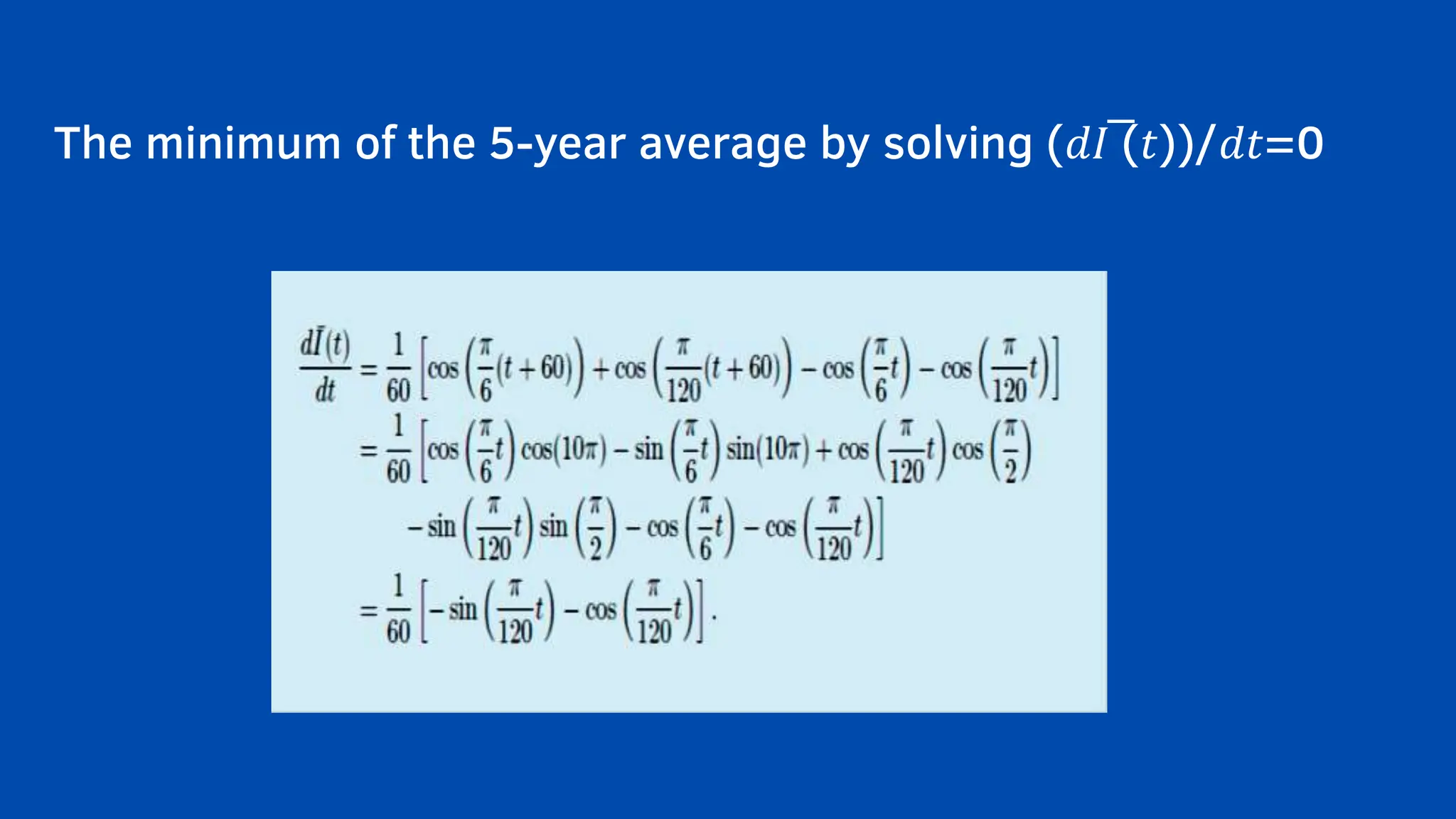The minimum of the 5-year average by solving (𝑑𝐼 ̅(𝑡))/𝑑𝑡=0
 