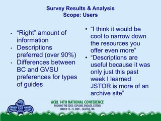 Survey Results & Analysis
                    Scope: Users

                            • “I think it would be
•   “Right”...