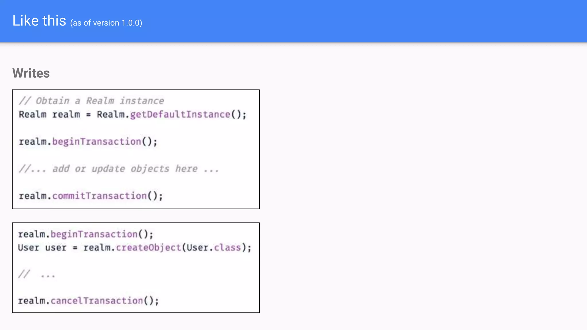 Like this (as of version 1.0.0)
Writes
 
