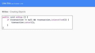 Like this (as of version 1.0.0)
Writes - Creating Objects
 