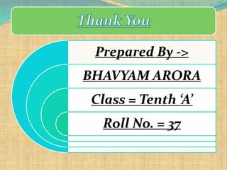 Prepared By ->
BHAVYAM ARORA
Class = Tenth ‘A’
Roll No. = 37
 