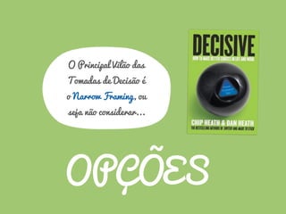 O Principal Vilão das
Tomadas de Decisão é
o Narrow Framing, ou
seja não considerar...
OPÇÕES
 