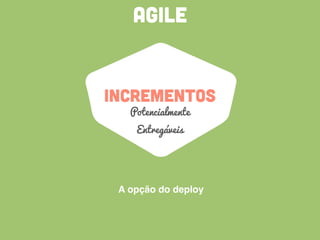 agile
incrementos
Potencialmente
Entregáveis
A opção do deploy
 