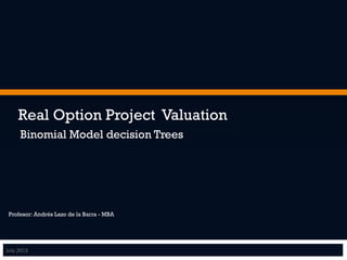 Real Option Project Valuation 
Binomial Model decision Trees 
Profesor: Andrés Lazo de la Barra - MBA 
July 
2013 
 