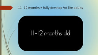 11- 12 months = fully develop VA like adults
 