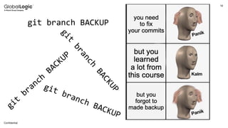 18
Conﬁdential
git branch BACKUP
git
branch
BACKUP
git branch BACKUP
g
i
t
b
r
a
n
c
h
B
A
C
K
U
P
 