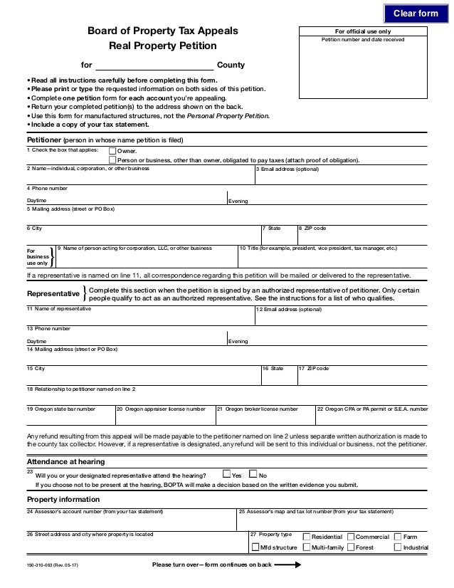 Property Tax Appeals Real Property Petition and Instructions for Fili…