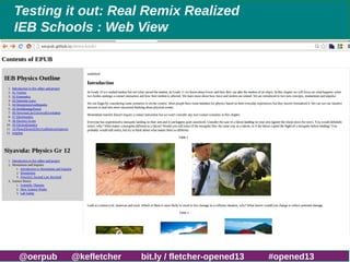 Testing it out: Real Remix Realized
IEB Schools : Web View

http://bit.ly/fletcher-bib13

@oerpub

@kefletcher

bit.ly / f...