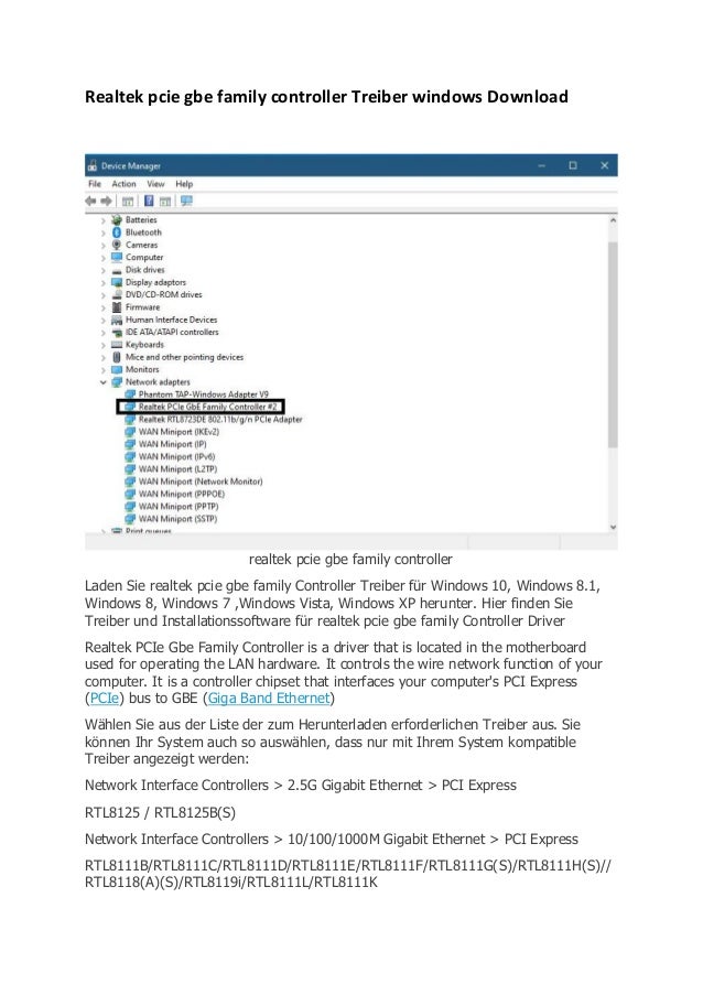 Realtek pcie gbe family controller treiber windows download