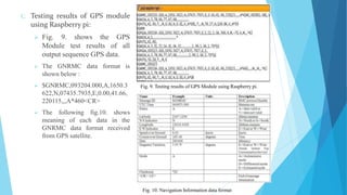 C. Testing results of GPS module
using Raspberry pi:
 Fig. 9. shows the GPS
Module test results of all
output sequence GP...