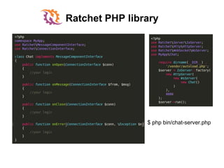 Ratchet PHP library
$ php bin/chat-server.php
 
