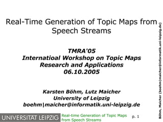 Real-Time Generation of Topic Maps from Speech Streams ,[object Object],[object Object],[object Object],[object Object],[object Object]