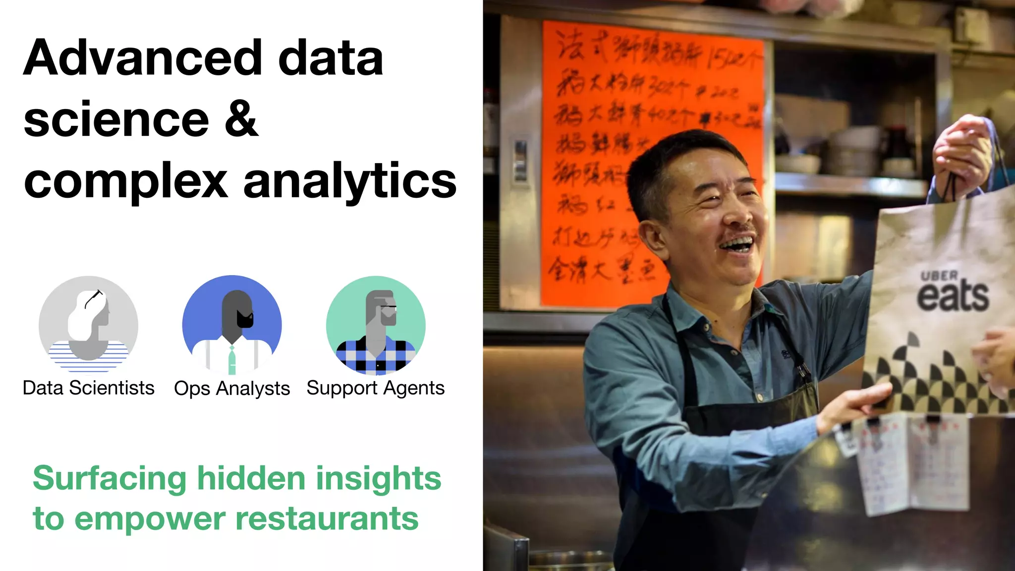Advanced data
science &
complex analytics
Data Scientists Ops Analysts Support Agents
Surfacing hidden insights
to empower restaurants
 