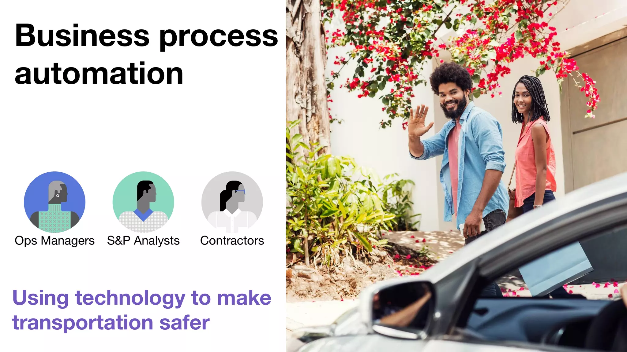 Business process
automation
S&P AnalystsOps Managers Contractors
Using technology to make
transportation safer
 