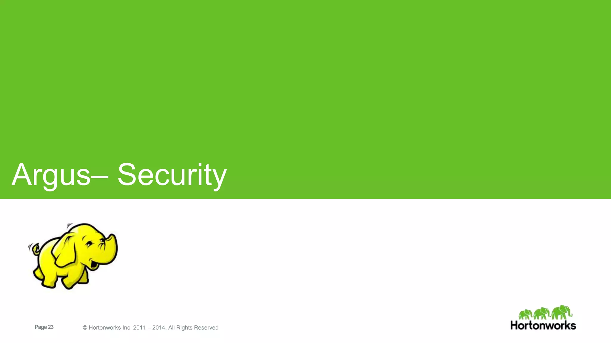 Argus– Security 
Page 23 © Hortonworks Inc. 2011 – 2014. All Rights Reserved 
 