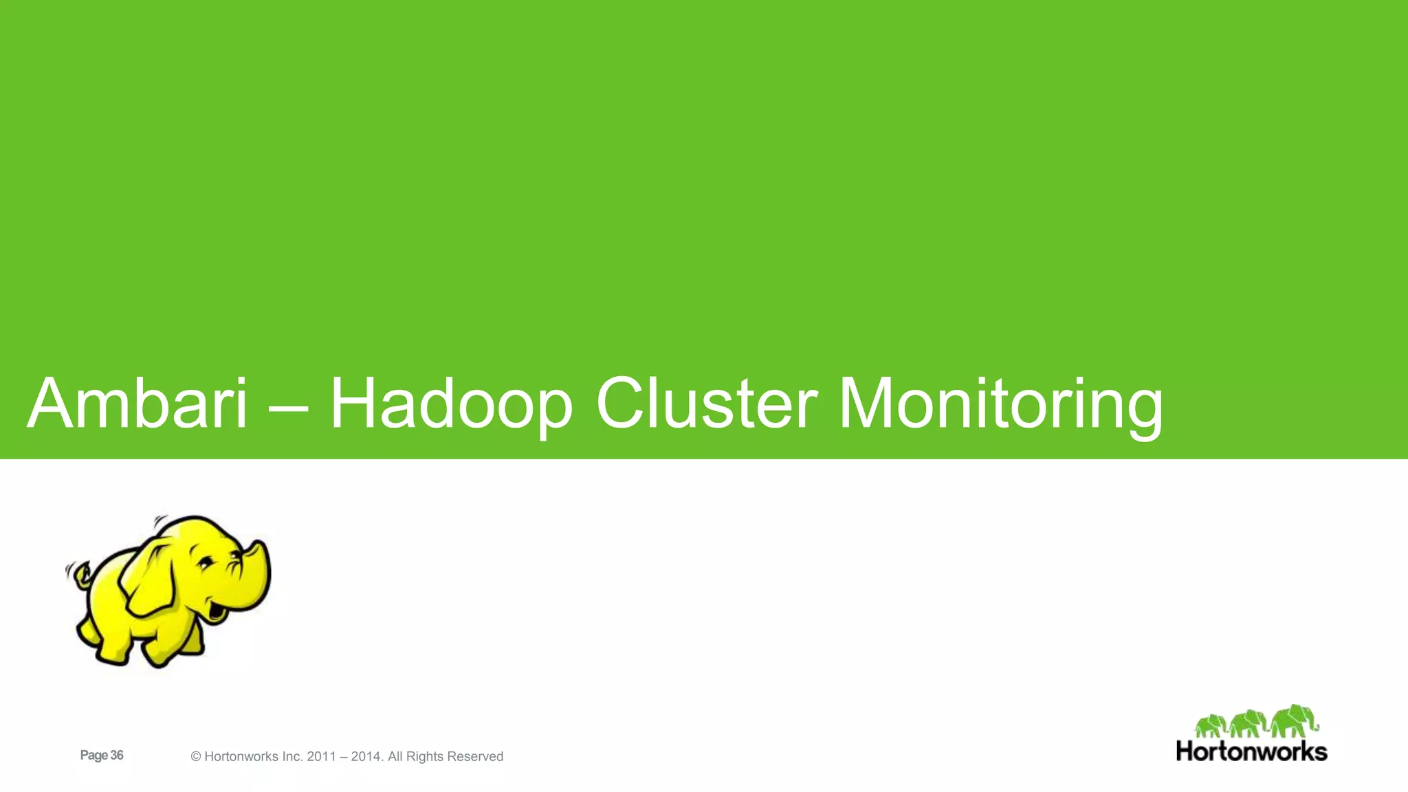 Ambari – Hadoop Cluster Monitoring 
Page 36 © Hortonworks Inc. 2011 – 2014. All Rights Reserved 
 
