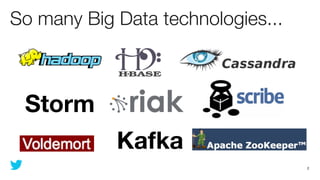 So many Big Data technologies...



 Storm
            Kafka
                                   2
 